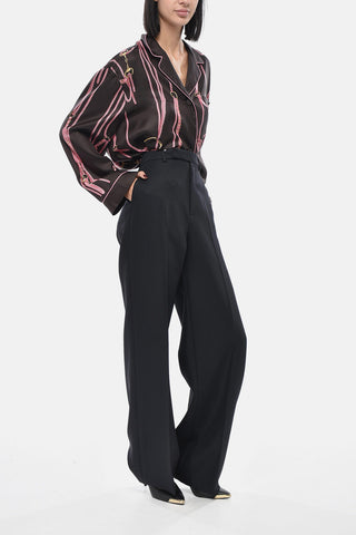 Wool Trousers with Tone-on-Tone Embroidered Logo