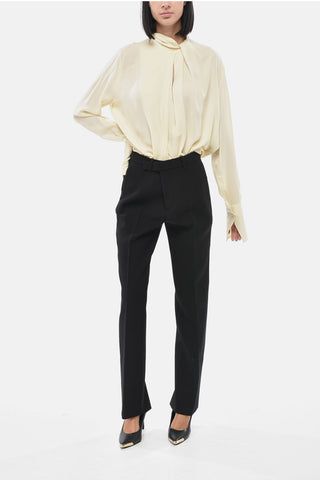 Pantaloni in Lana con Abbottonatura Nascosta