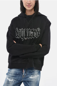 Kapuzenpullover aus angerauter Baumwolle GOTHIC mit Strass-Logo