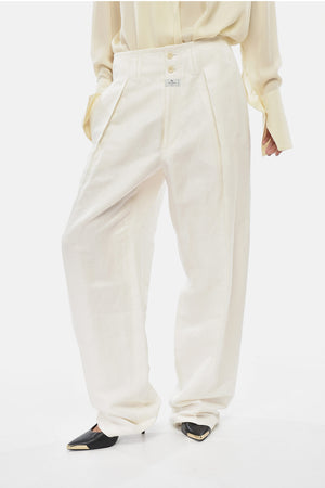 Linen and Silk Wide-Leg Trousers With Pleats