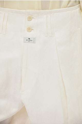 Pantaloni in Lino e Seta a Gamba Ampia con Pince