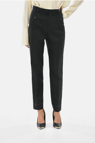MM0 Pantaloni in Cotone Herringbone a Gamba Dritta e Vita Alta 
