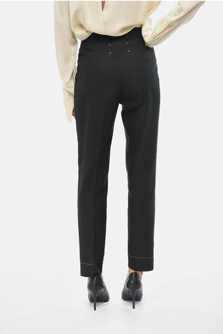MM0 Pantaloni in Cotone Herringbone a Gamba Dritta e Vita Alta 