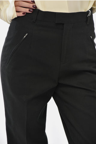 MM0 Pantaloni in Cotone Herringbone a Gamba Dritta e Vita Alta 