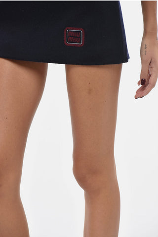 Minigonna in Lana Vergine e Cashmere con Ricamo Logo