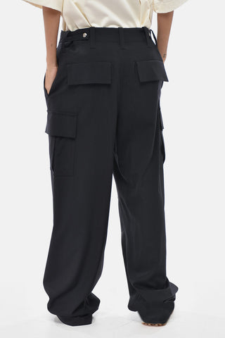 High-Waist Wool Cargo Pants
