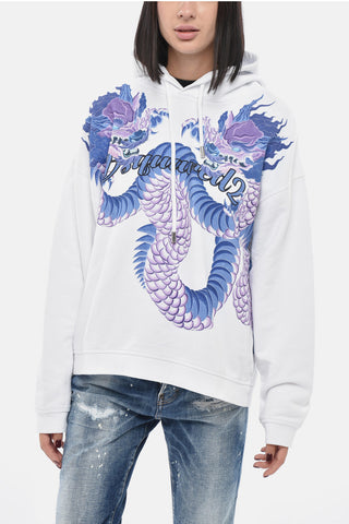 Kapuzensweatshirt Aus Gebürsteter Baumwolle Mit Drachenprint