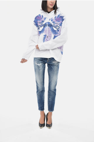 Kapuzensweatshirt Aus Gebürsteter Baumwolle Mit Drachenprint