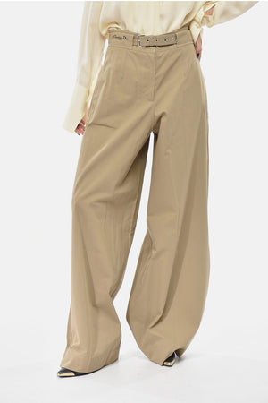 Pantaloni in Cotone Leggero a Gamba Ampia con Cintura