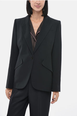 Ein-Knopf-Jacke mit Pattentaschen und spitzem Revers