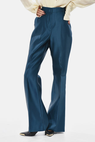 High-Waisted Solid-Color Satin Trousers