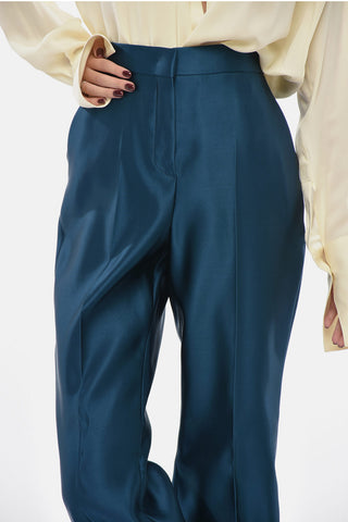 High-Waisted Solid-Color Satin Trousers