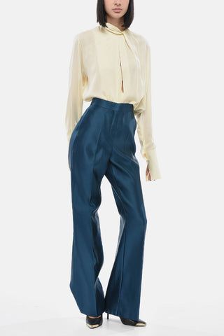 High-Waisted Solid-Color Satin Trousers