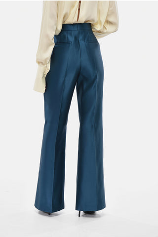 High-Waisted Solid-Color Satin Trousers