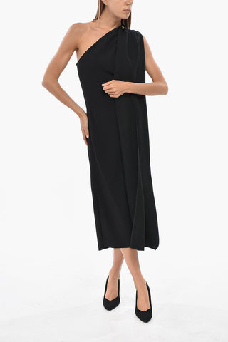 Fitted One-Shoulder Dress With Maxi Draping And Side Slit