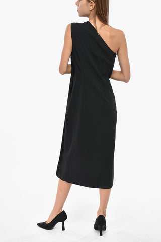 Fitted One-Shoulder Dress With Maxi Draping And Side Slit