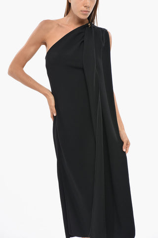 Fitted One-Shoulder Dress With Maxi Draping And Side Slit