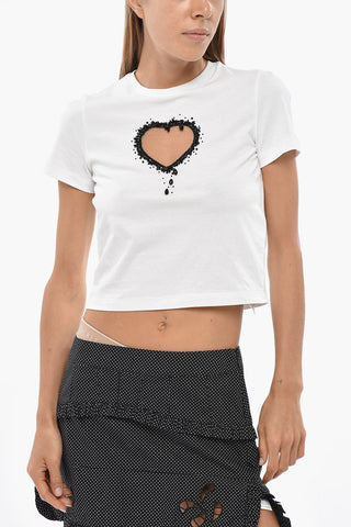 Short-Sleeve T-Shirt With Beaded Heart Detail