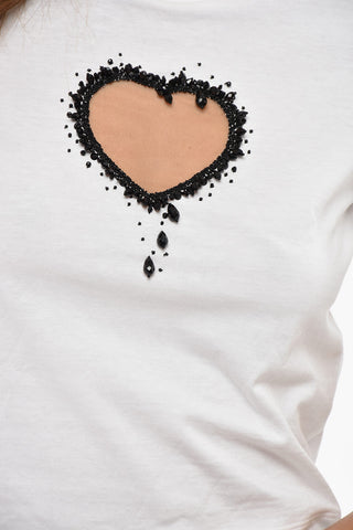 Short-Sleeve T-Shirt With Beaded Heart Detail