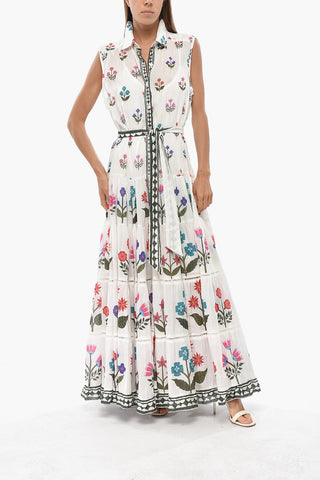 Maxi Chemisier Smanicato a Motivo Floreale Tie Neck