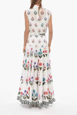 Maxi Chemisier Smanicato a Motivo Floreale Tie Neck