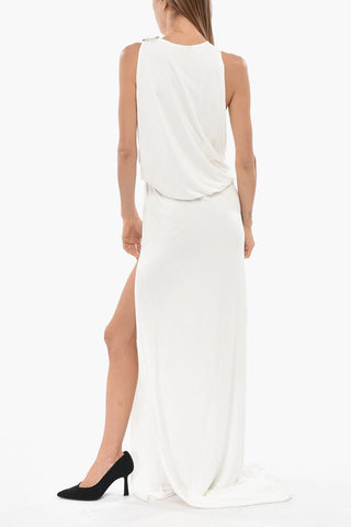 Vestito Lungo in Crêpe Con Maxi Spacchi Laterali