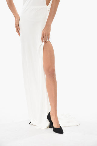 Vestito Lungo in Crêpe Con Maxi Spacchi Laterali