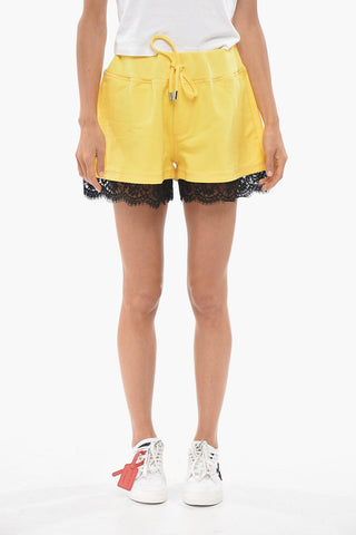 Brushed Cotton Shorts With Lace Hem