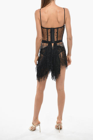 Vestito Semitrasparente Impreziosito da Strass e Perline