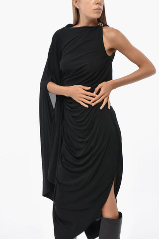 Fitted One-Shoulder Dress With Maxi Draping And Side Slit