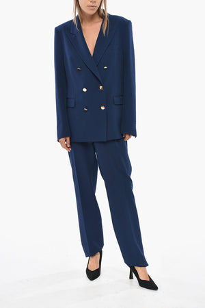 Double-Breasted Dress PARIGI in Solid Color with Peak Lapel and Gold-Effect Buttons