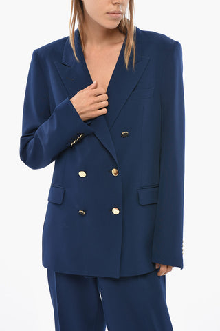 Double-Breasted Dress PARIGI in Solid Color with Peak Lapel and Gold-Effect Buttons