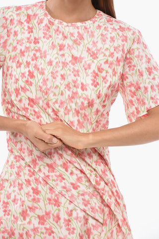 Mini Vestito Tee a Motivo Floreale con Drappeggi