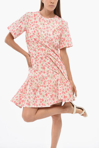 Mini Vestito Tee a Motivo Floreale con Drappeggi
