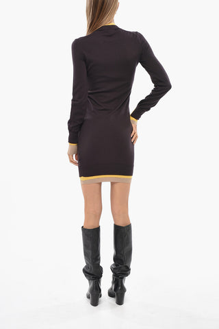 Fitted High-Neck Knit Dress with Contrast Trim