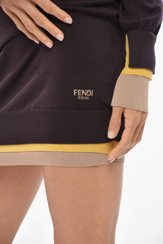 Fitted High-Neck Knit Dress with Contrast Trim