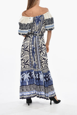 Maxikleid mit ausgestelltem Schnitt, U-Boot-Ausschnitt und Reliefstickereien