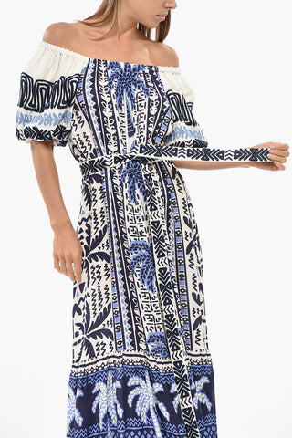 Maxikleid mit ausgestelltem Schnitt, U-Boot-Ausschnitt und Reliefstickereien