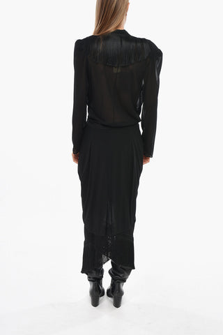 Transparentes Empire-Kleid mit tiefem Ausschnitt und Fransen