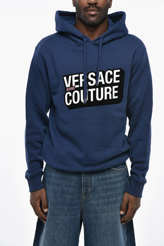 JEANS COUTURE Brushed Cotton Hoodie with Flocked Detail