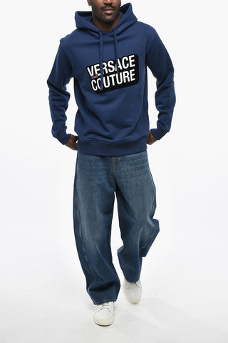 JEANS COUTURE Brushed Cotton Hoodie with Flocked Detail