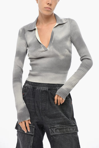 Ribbed Cropped-Fit Sweater M-BRIANA With Polo Collar