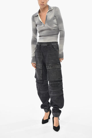 Ribbed Cropped-Fit Sweater M-BRIANA With Polo Collar