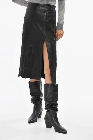 Leather Longuette Skirt L-RUPA With Side Slit