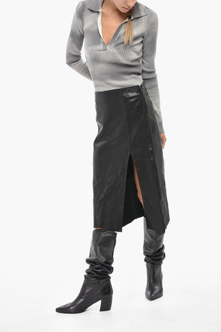 Leather Longuette Skirt L-RUPA With Side Slit