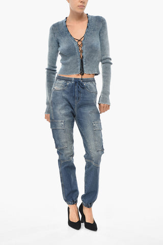 Coated-Denim Cargo Jogg Jeans 2051 D-URSY With 13cm Elastic Waistband