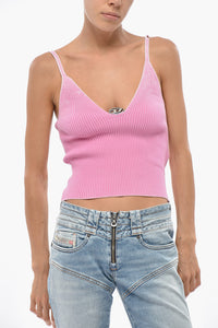 Top M-LAILA Cropped Fit a Costine con Dettaglio Oval-D in Metallo