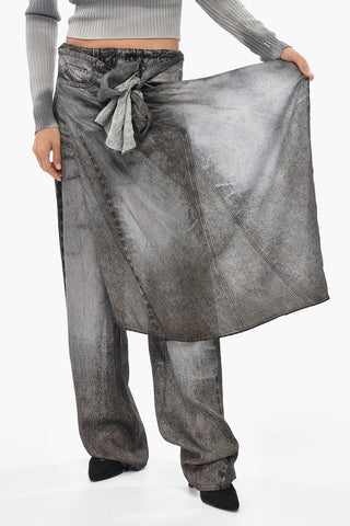 Wide-Leg Palazzo Pants P-ALOMA With Trompe-l'œil Print And Asymmetric Side Details
