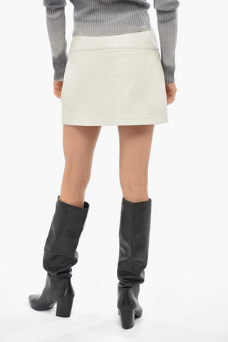 Leather Mini Skirt L-DIXY with Metal Monogram Cut-Out