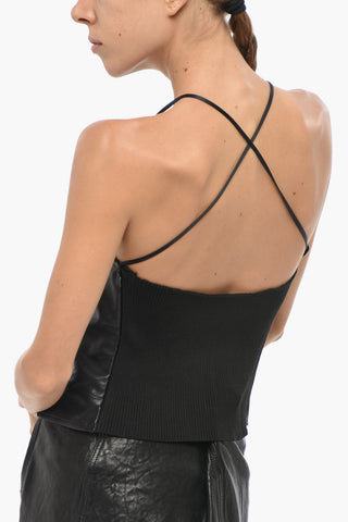 Leather Crop Top L-LUVIA With Metal Monogram Cut-Out